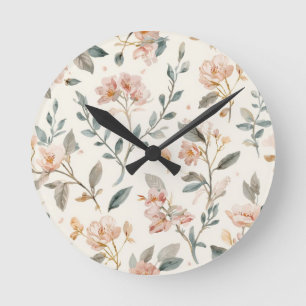 Sanfte neutrale Wildblumen-Salbei-Wasserfarbe-Bota Runde Wanduhr