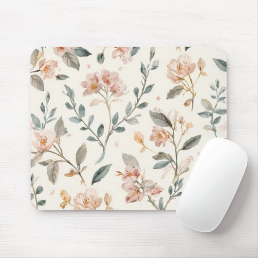 Sanfte neutrale Wildblumen-Salbei-Wasserfarben-Bot Mousepad (Mit Mouse)