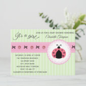 Sanfte, Niedliche, moderne Ladybugs mit Babydusche Einladung (Stehend Vorderseite)