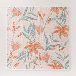 Sanfte Orange und Salbei-Pfirsich-Blumen-Botanik Puzzle