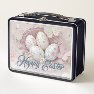Sanfte Osterfreude mit Blumenmotiv Metall Brotdose