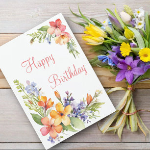 Sanfte Pastell-Aquarell-Frühlingsblumen-Geburtstag Karte