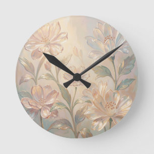 Sanfte Pastell-Blütenmalerei Runde Wanduhr