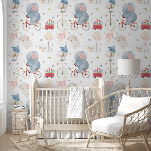Sanfte Pastell Elefant Babytierchen Kinderzimmer Tapete