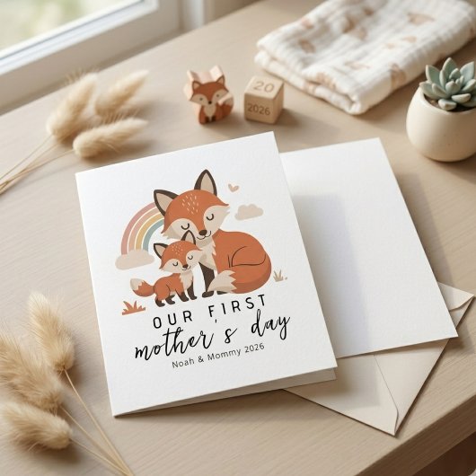 Sanfte Pastell-Fuchs-Mutter-Baby-Erster Muttertag  Karte