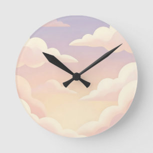 Sanfte Pastell-Träumerische Wolken Lavendel-Rosa-H Runde Wanduhr