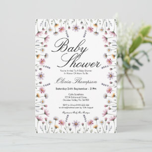 Sanfte Pastell-Wildblumen-Boho-Baby-Party Einladung