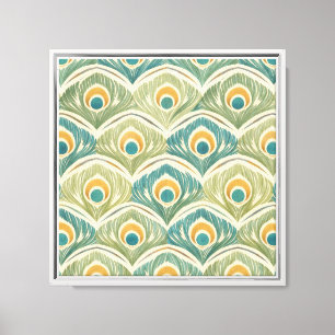 Sanfte Pfauenfeder-Kunst in Salbei und Gold Leinwanddruck