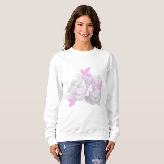Sanfte Pfingstrosen und Schmetterlinge Sweatshirt (Vorne ganz)