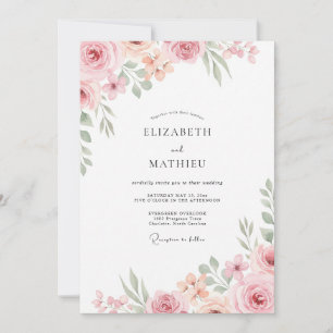 Sanfte Pfirsich-Aquarell-Hochzeit Einladung