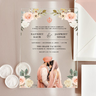 Sanfte Pfirsich-Blumen Anand Karaj Indische Sikh-H Acryleinladungen