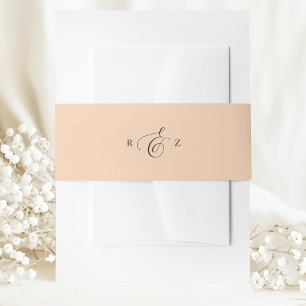 Sanfte Pfirsich Elegante Einfache Monogramm Hochze Einladungsbanderole