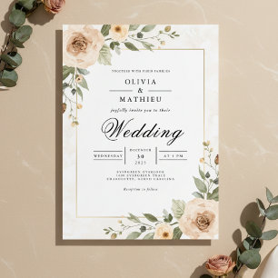 Sanfte Pfirsich-Laubakzent-Hochzeit Einladung