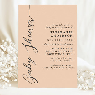 Sanfte Pfirsich-Schrift Baby Shower Einladung