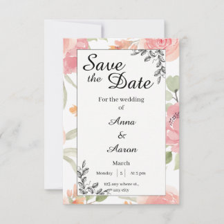 sanfte Pfirsich- und rosa florale Aquarell  Save The Date
