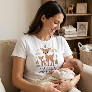 Sanfte Reh-Mutter-Baby-Erste-Muttertags-Kunststil T-Shirt