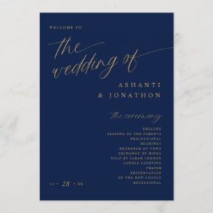 Sanfte Romantische Dunkle Navy Blau und Gold Hochz Programm