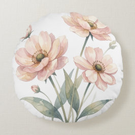 Sanfte rosa Aquarell-Blumenstrauß-Kunst Rundes Kissen