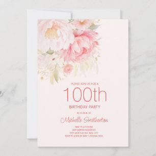 Sanfte rosa Blumen 100. Geburtstag Einladung