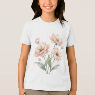 Sanfte rosa Blumen-Aquarell-Blumenstrauß-Kunst Tri-Blend Shirt