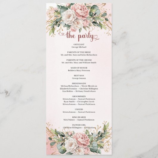 Sanfte Rosa Blumen Eukalyptus Hochzeitsprogramm Programm (Rückseite)