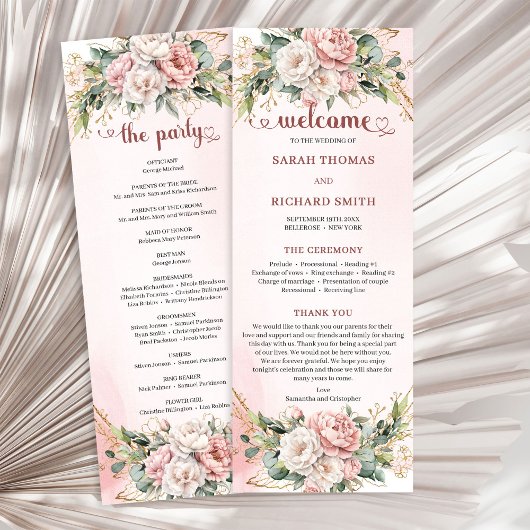 Sanfte Rosa Blumen Eukalyptus Hochzeitsprogramm Programm