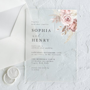 Sanfte Rosa Florale Acryl-Hochzeitseinladung Acryleinladungen