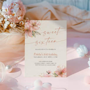Sanfte rosa florale Sweet Sixteen 16. Geburtstag Einladung