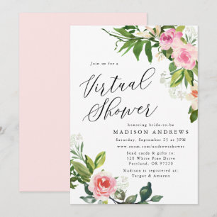 Sanfte rosa florale virtuelle Hochzeitsshower Einladung