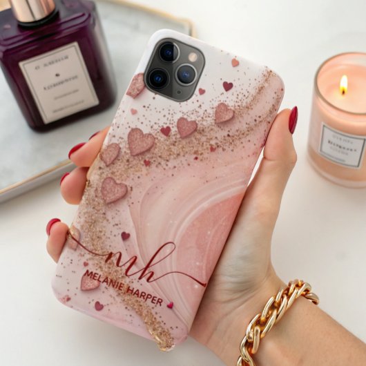 sanfte Rosa Goldherzen Glitzer Case-Mate iPhone Hülle