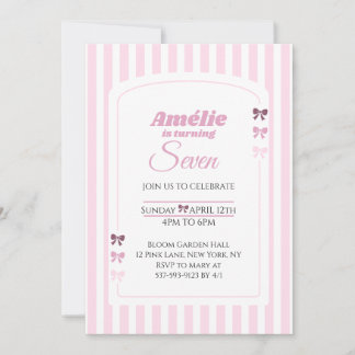 Sanfte rosa Kokette Schleife Mädchen Siebter Gebur Einladung