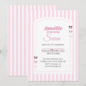 Sanfte rosa Kokette Schleife Mädchen Siebter Gebur Einladung (Vorne/Hinten)