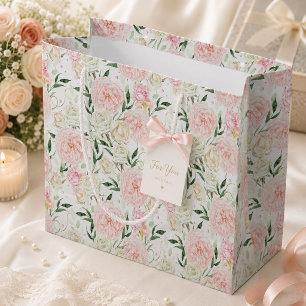 Sanfte Rosa Pfingstrose- und Rosen-Aquarell-Blumen Große Geschenktüte