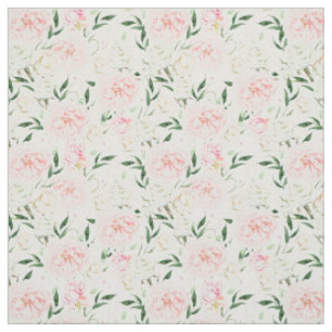 Sanfte Rosa Pfingstrose- und Rosen-Aquarell-Blumen Stoff