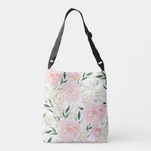 Sanfte Rosa Pfingstrose- und Rosen-Aquarell-Blumen Tragetaschen Mit Langen Trägern