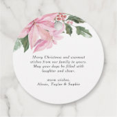 Sanfte rosa Poinsettie und Winterbeeren Weihnachte Geschenkanhänger (Rückseite)