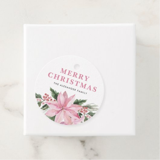 Sanfte rosa Poinsettie und Winterbeeren Weihnachte Geschenkanhänger (Beispiel)