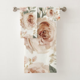 Sanfte rosa Rosen Aquarell-Blumenprint Botanisch Badhandtuch Set