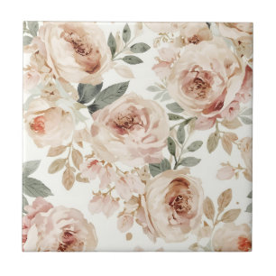 Sanfte rosa Rosen Aquarell-Blumenprint Botanisch Fliese