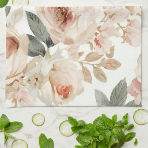 Sanfte rosa Rosen Aquarell-Blumenprint Botanisch Geschirrtuch