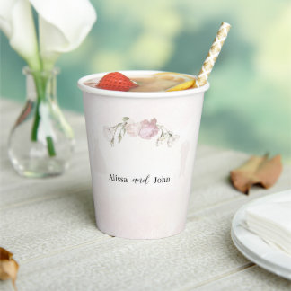 Sanfte rosa Rosen & Braut und Bräutigam Kollektion Pappbecher