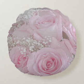 Sanfte rosa Rosen und Baby's Atem Rundes Kissen