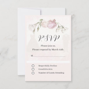 Sanfte rosa Rosen und Braut und Bräutigam Kollekti RSVP Karte