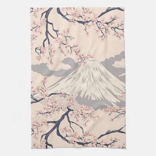 Sanfte rosa Sakura-Mount-Fuji-Szene Geschirrtuch (Vertikal)