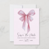 Sanfte Rosa-Schleife Mädchen Baby Shower Save The Date (Vorderseite)