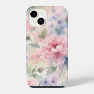 Sanfte rosa Wasserfarben-Pfingstrose-Blumen iPhone 14 Hülle