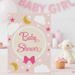 Sanfte rosa Wolken und Sterne Baby Shower Einladun Einladung
