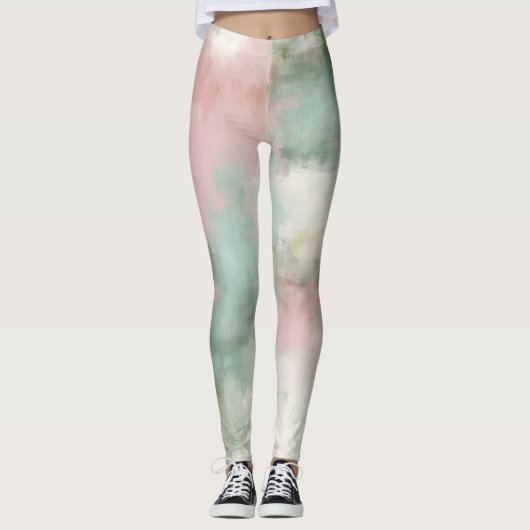 Sanfte rosafarbene abstrakte Wasserfarbe Leggings (Vorderseite)