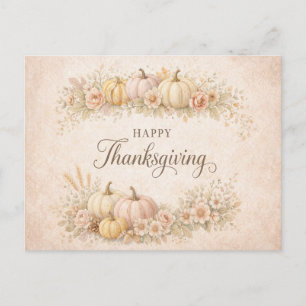 Sanfte Rosafarbene Florale Happy Thanksgiving-Kürb Feiertagspostkarte