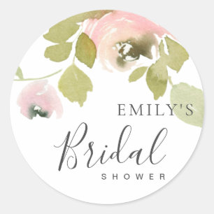 SANFTE ROSAFARBENE ROSENFLORALE WASSERFARBE BRAUTS RUNDER AUFKLEBER